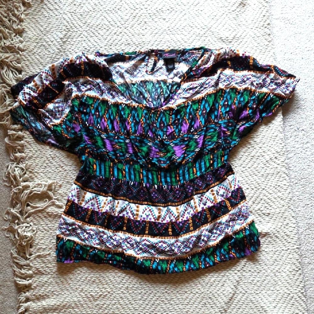 Torrid Size 2 Black Green Purple Smocked Blouse